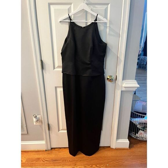 Michelangelo Black Satin Sleeveless Layered Formal Gown Dress sz 12 EUC - Picture 1 of 5
